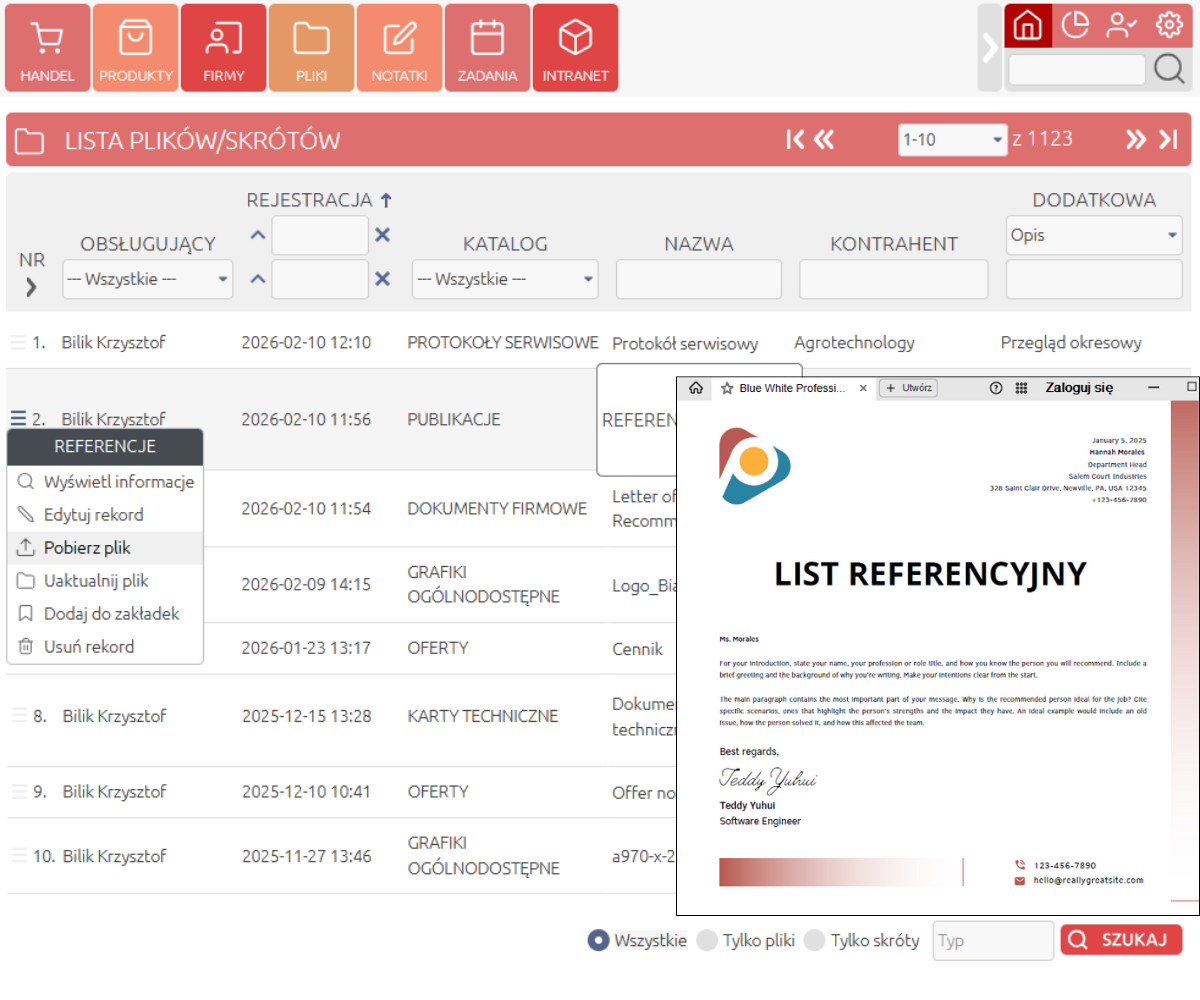 obieg dokumentów w systemie CRM on-line